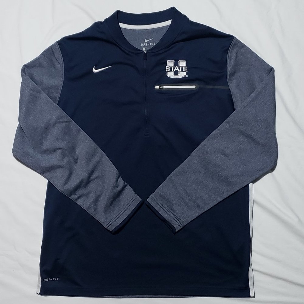 NIKE UTAH STATE AGGIES SIDELINE PULLOVER LARGE NAVY EUC